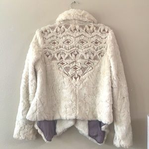 Free People Faux Fur Jacket with unique embroidery